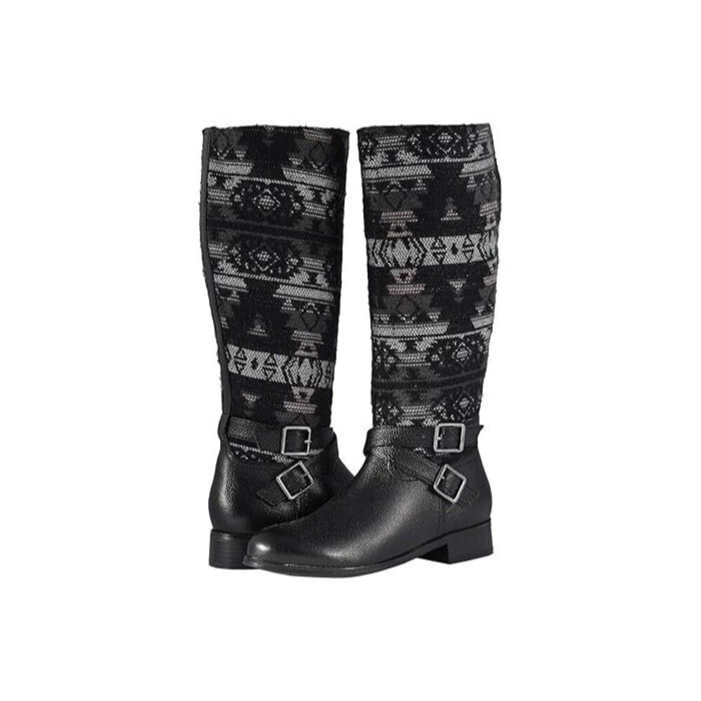 NEW Trotters Liberty Harness Riding Knee High Boots 8.5 N Black Leather / Print